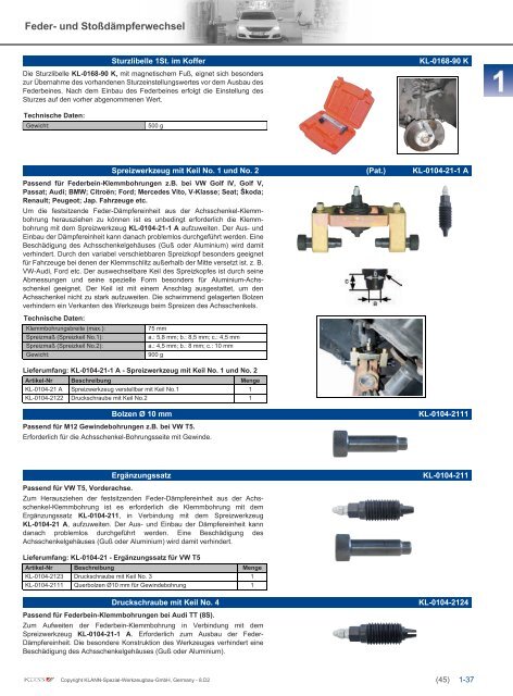 Klann Feder- und Stossdämpferwechsel Katalog