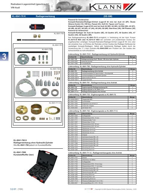 Klann Achsreperatur z.B. Räder, Radlager, Radnaben, Gelenkwellen, etc. Katalog