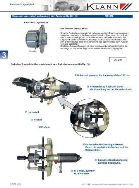 Klann Achsreperatur z.B. Räder, Radlager, Radnaben, Gelenkwellen, etc. Katalog