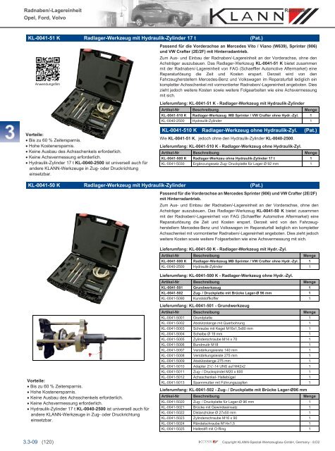 Klann Achsreperatur z.B. Räder, Radlager, Radnaben, Gelenkwellen, etc. Katalog