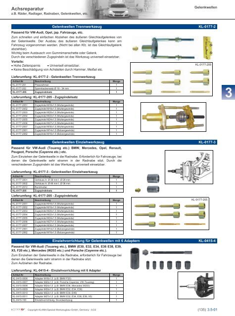 Klann Achsreperatur z.B. Räder, Radlager, Radnaben, Gelenkwellen, etc. Katalog