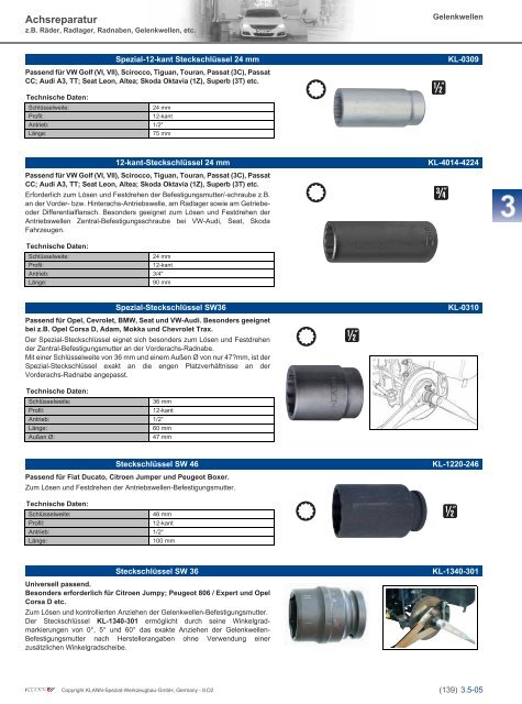 Klann Achsreperatur z.B. Räder, Radlager, Radnaben, Gelenkwellen, etc. Katalog