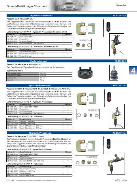 Klann Gummi-Metall Lager / Buchsen Katalog