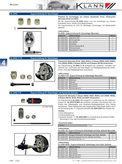 Klann Gummi-Metall Lager / Buchsen Katalog