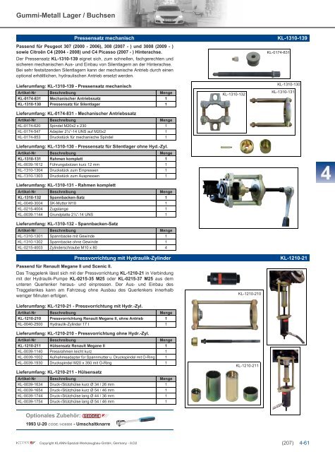 Klann Gummi-Metall Lager / Buchsen Katalog