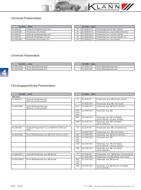 Klann Gummi-Metall Lager / Buchsen Katalog