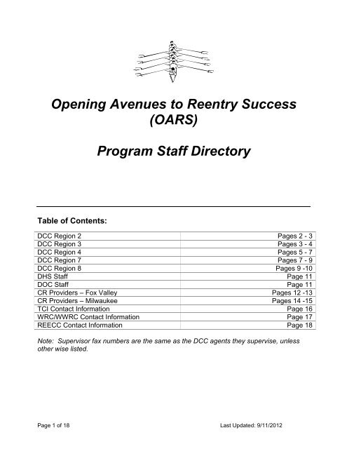 OARS) Program Staff Directory - Wisconsin Department of Health ...