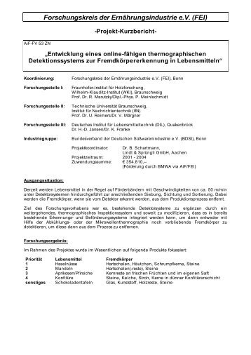 Forschungskreis der Ernährungsindustrie eV (FEI) - Stiftung der ...