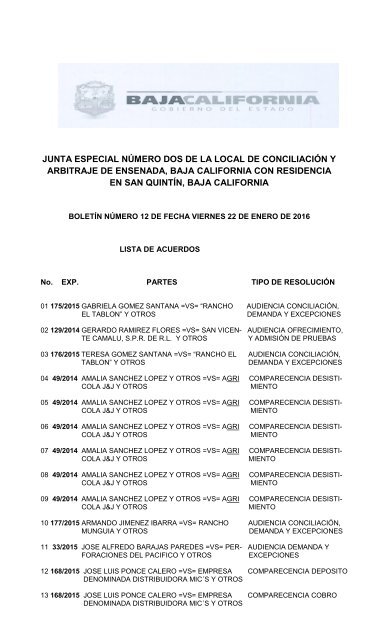 BOLETIN 12 SAN QUINTIN 22 DE ENERO DEL 2016