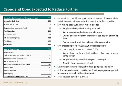 Amara Mining plc Developing a Top African Gold Mine