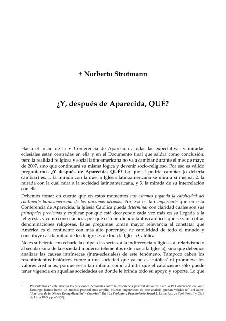 + Norberto Strotmann ¿Y, después de Aparecida, QUÉ?