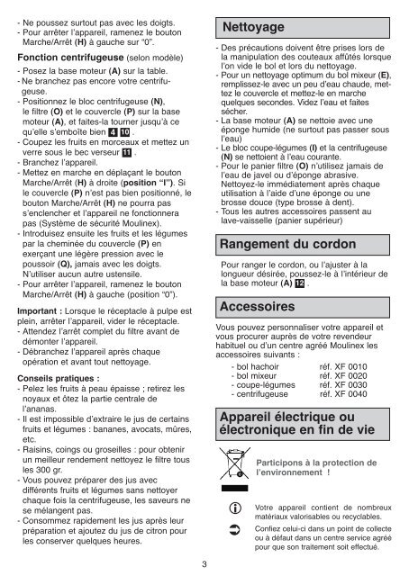 Moulinex La Moulinette DPA1 - DPA141 - Modes d'emploi La Moulinette DPA1 Moulinex