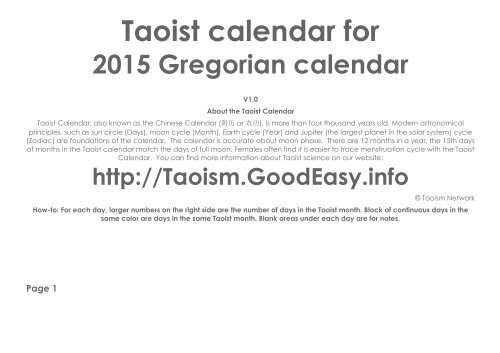 Taoist calendar for