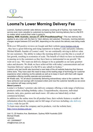 Looma's Lower Morning Delivery Fee