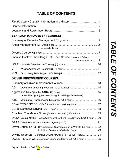 TABLE OF CONTENTS - Florida Safety Council
