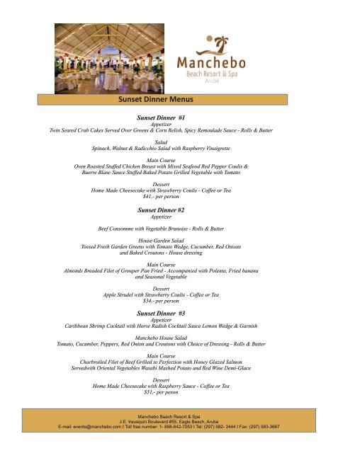 Manchebo Beach Resort & Spa Banquet Menu 2012 -