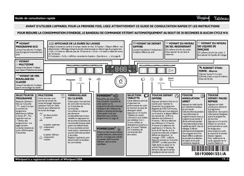 Whirlpool Lave-vaisselle PowerDry ADPL 9774 WH - Mode d'emploi -  Fran&amp;ccedil;ais