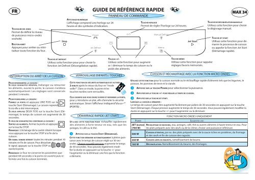 Whirlpool Nouveau Micro-Ondes MAX - MAX 34/WH - Tableau des programmes -  Fran\u0026amp;ccedil;ais