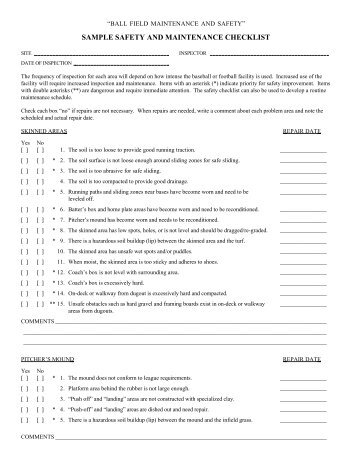 SAMPLE SAFETY AND MAINTENANCE CHECKLIST