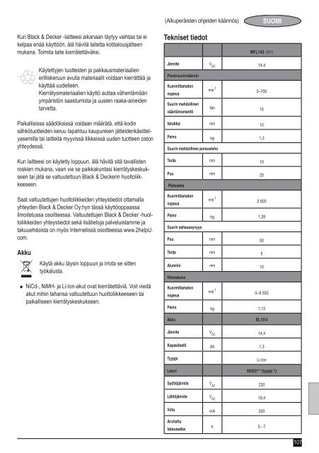 BlackandDecker Multitool- Mfl143 - Type H1 - Instruction Manual (Europ&eacute;en)