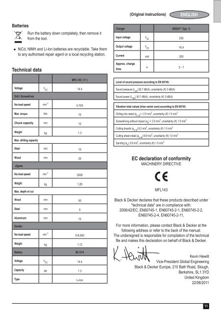 BlackandDecker Multitool- Mfl143 - Type H1 - Instruction Manual (Europ&eacute;en)