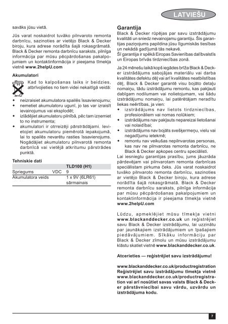 BlackandDecker Detecteur De Fuite Thermique- Tld100 - Type 1 - Instruction Manual (Lettonie)