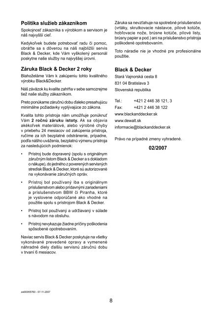 BlackandDecker Capteur- Bds202 - Type 1 - Instruction Manual (Slovaque)