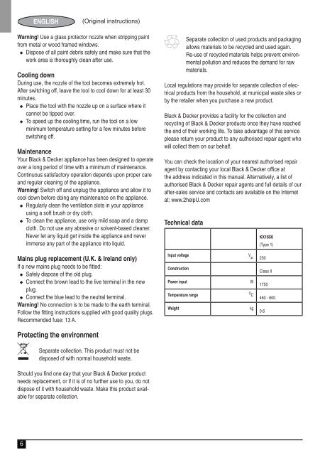 BlackandDecker Pistolet Thermique- Kx1650 - Type 1 - Instruction Manual (Europ&eacute;en)