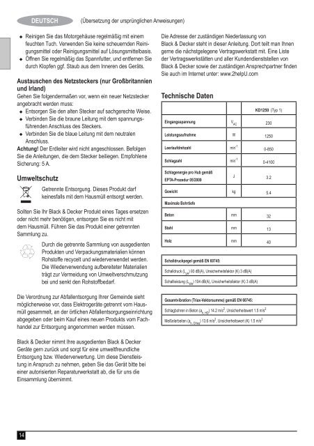 BlackandDecker Marteau Rotatif- Kd1250k - Type 1 - Instruction Manual (Europ&eacute;en)