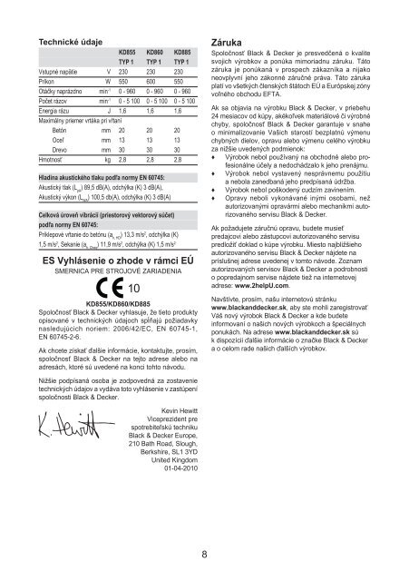 BlackandDecker Marteau Rotatif- Kd860 - Type 1 - Instruction Manual (Slovaque)