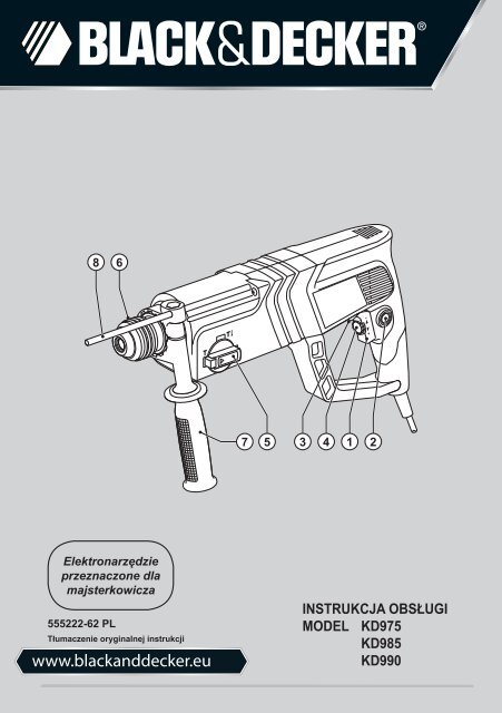 BlackandDecker Marteau Rotatif- Kd990 - Type 2 - Instruction Manual (Pologne)