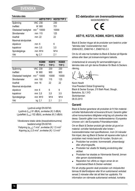 BlackandDecker Meuleuse Petit Diam&egrave;tre- Kg900 - Type 2 - Instruction Manual (Europ&eacute;en)