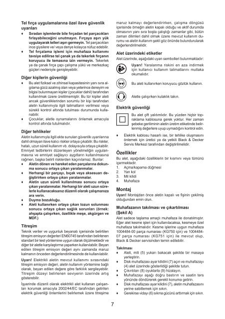 BlackandDecker Meuleuse Petit Diam&egrave;tre- Kg751 - Type 1 - Instruction Manual (Turque)