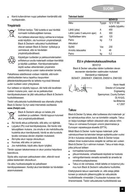 BlackandDecker Demarreur- Bdv012i - Type 1 - Instruction Manual (Europ&eacute;en)