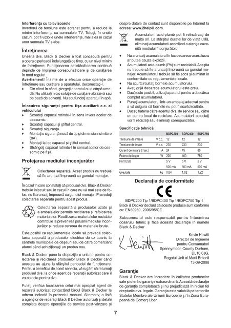 BlackandDecker Convertisseur De Courant- Bdpc750 - Type 1 - Instruction Manual (Roumanie)