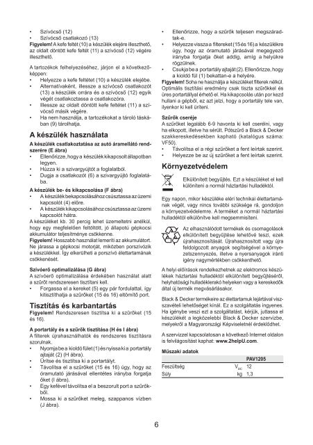 BlackandDecker Aspirateur Auto- Pav1205 - Type 1 - Instruction Manual (la Hongrie)