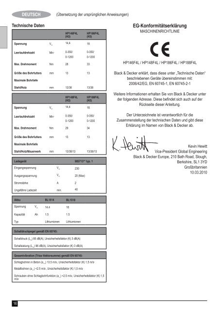 BlackandDecker Perceuse S/f- Hp148f4lbk - Type H3 - Instruction Manual (Europ&eacute;en)