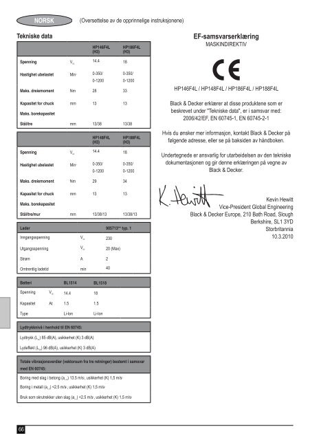BlackandDecker Perceuse S/f- Hp148f4lbk - Type H3 - Instruction Manual (Europ&eacute;en)