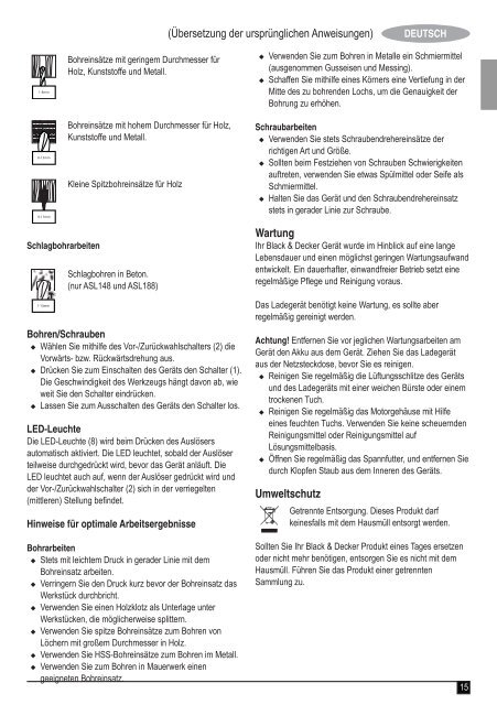 BlackandDecker Perceuse S/f- Asl148 - Type H1 - Instruction Manual (Europ&eacute;en)