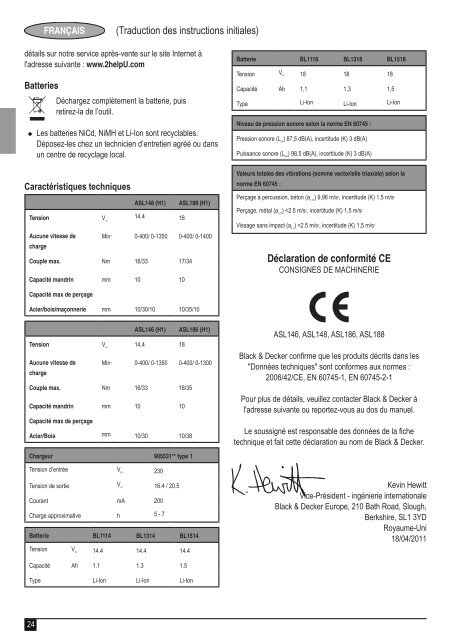 BlackandDecker Perceuse S/f- Asl148 - Type H1 - Instruction Manual (Europ&eacute;en)