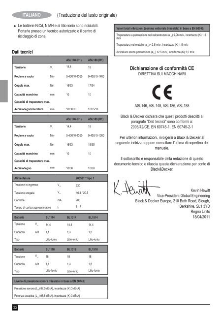 BlackandDecker Perceuse S/f- Asl148 - Type H1 - Instruction Manual (Europ&eacute;en)