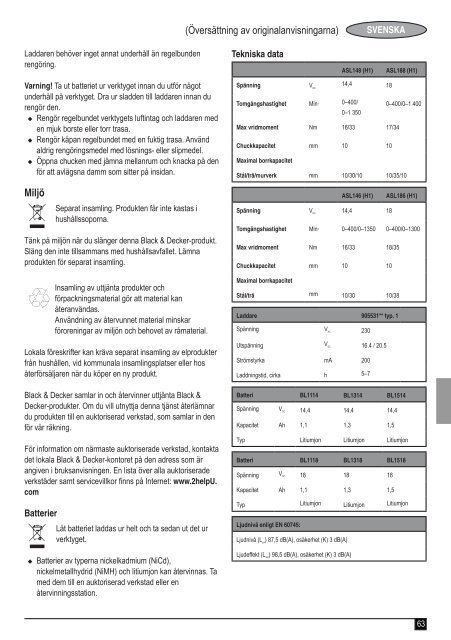 BlackandDecker Perceuse S/f- Asl148 - Type H1 - Instruction Manual (Europ&eacute;en)