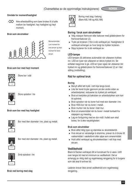 BlackandDecker Perceuse S/f- Asl148 - Type H1 - Instruction Manual (Europ&eacute;en)