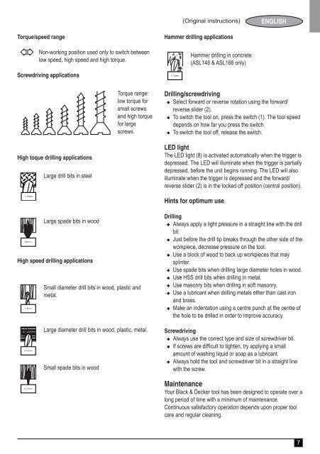 BlackandDecker Perceuse S/f- Asl148 - Type H1 - Instruction Manual (Europ&eacute;en)