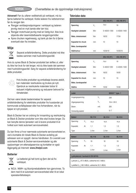 BlackandDecker Perceuse S/f- Asl148 - Type H1 - Instruction Manual (Europ&eacute;en)