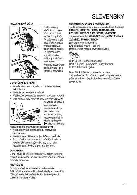 BlackandDecker Perceuse- Kd351cre - Type 1 - Instruction Manual