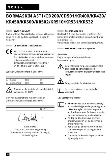 BlackandDecker Marteau Perforateur- Kr532 - Type 2 - Instruction Manual