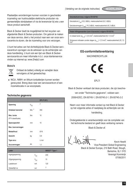 BlackandDecker Perceuse S/f- Epl7i - Type H1 - Instruction Manual (Europ&eacute;en)