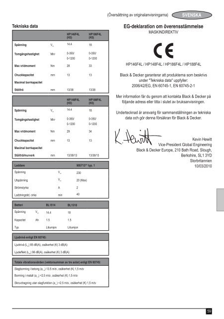 BlackandDecker Perceuse S/f- Hp146f4lbk - Type H3 - Instruction Manual (Europ&eacute;en)