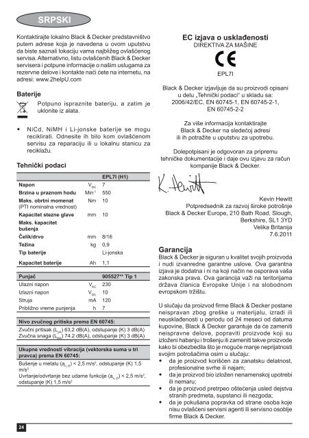 BlackandDecker Perceuse S/f- Epl7i - Type H1 - Instruction Manual (Balkans)